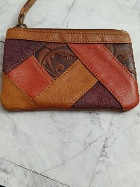 Fossil Tan Brown Leather Coin Pouch With ID Card